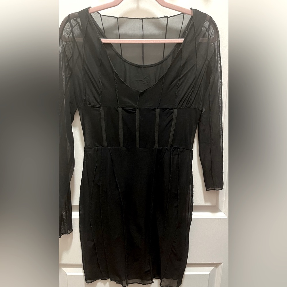 Fashion Nova Black Long Sleeve Mesh Dress with Bodysuit